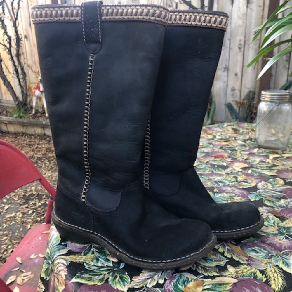 Uggs Swell SN/5139 Leather Sheepskin Lined Pull On Mid-calf Boots Womens Size 7